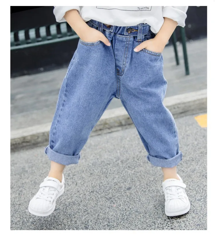 Spring And Autumn New Style Medium-small Children Two-Button Dad Pants Girls Fashion Casual Solid Color Jeans GIRL'S Trousers
