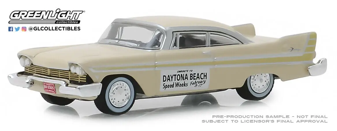 Зеленый свет 1: 64 1957 Плимут фури крем "Daytona пляж скорость Игрушечная машина из сплава игрушки для детей литой модельный автомобиль подарок на день рождения