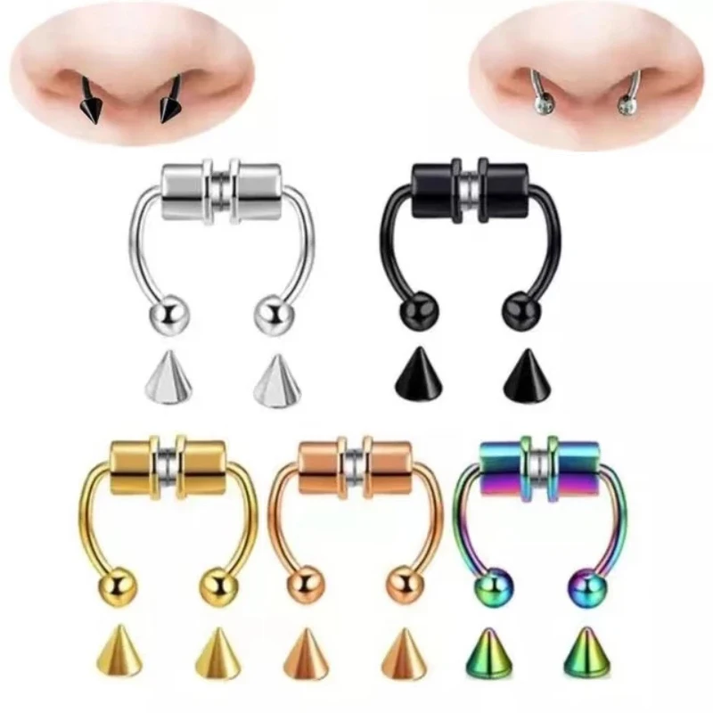 Fashion Man Women Fake Piercing Nose Ring Stainless Steel Magnet Septum Non Clip Punk Body Jewelry Rings |