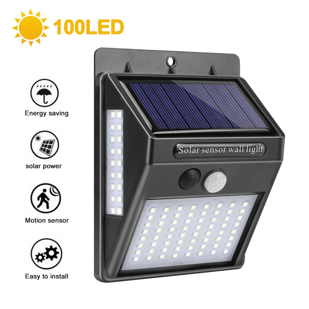 

100 LED Solar Light Outdoor Solar Lamp PIR Motion Sensor Wall Light Waterproof Solar Powered Sunlight for Garden Decoration