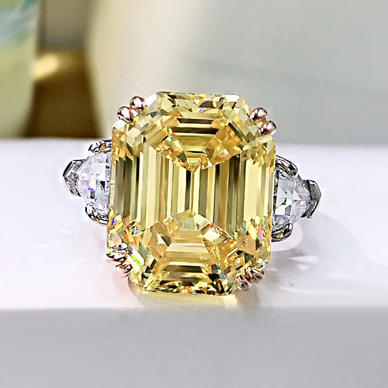 OEVAS 100% 925 Sterling Silver Sparkling 13*16mm Pink Yellow High Carbon Diamond Fine Jewelry Wedding Party Fine Jewelry Gifts