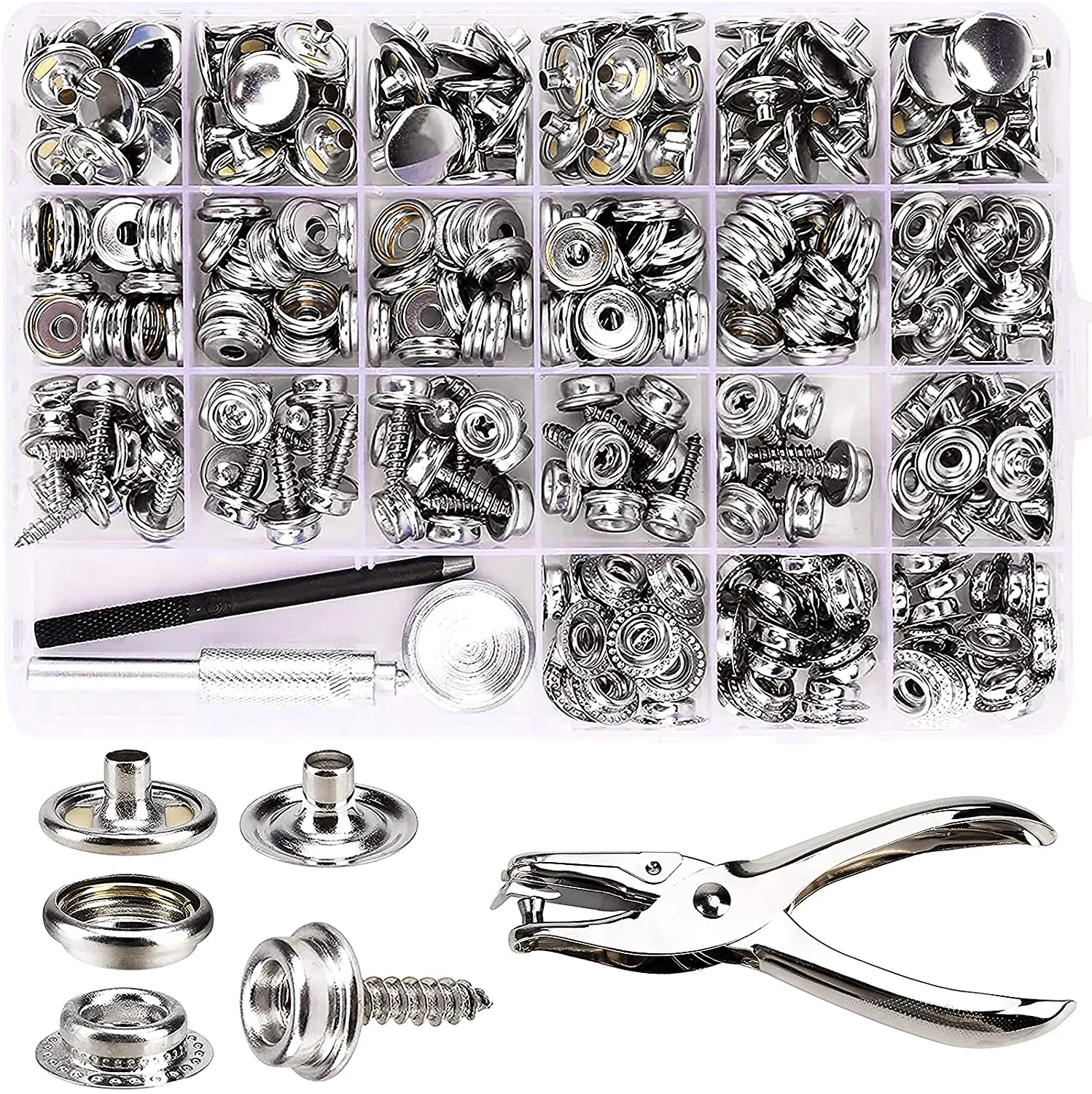 134PCS Canvas Snap Kit,Marine Grade Stainless Steel Buttons for DIY