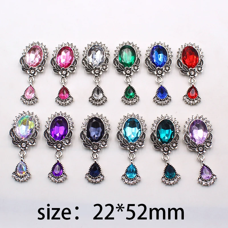 

New 10pcs 22*52mm alloy oval shiny rhinestone acrylic pendant DIY clothing wine glass brooch jewelry decoration accessories