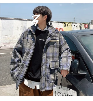 

UYUK2019 Autumn And Winter Personality Fashion Lattice Lapel Long Sleeve Loose Casual Trend Street Men's Jacket Streetwear