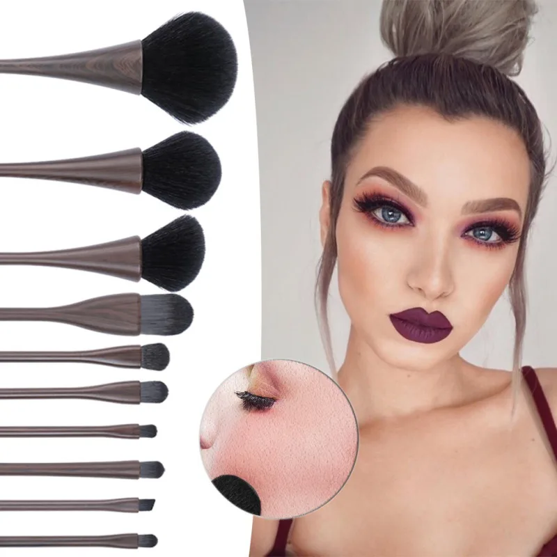 

10pcs/set Wood Handle Makeup Brushes Set Makeup Tools Foundation Powder Blushes