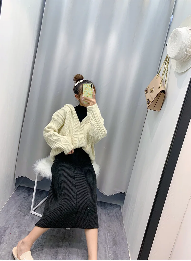 Women Sweater With A Hood New Arrival Autumn And Winter Loose Zipper Female Knitted Cardigan Korean Style Hot Sale A11
