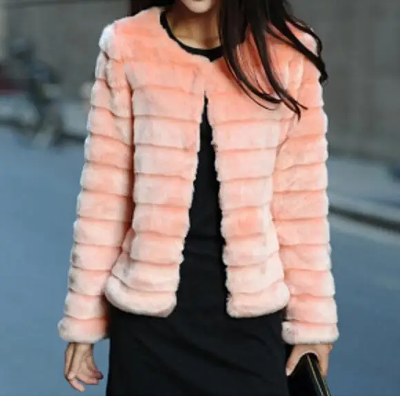 6XL, зимнее пальто из искусственного кроличьего меха,, осеннее пальто из искусственного меха, кожаное пальто для женщин, большой размер, женское меховое пальто - Цвет: Розовый