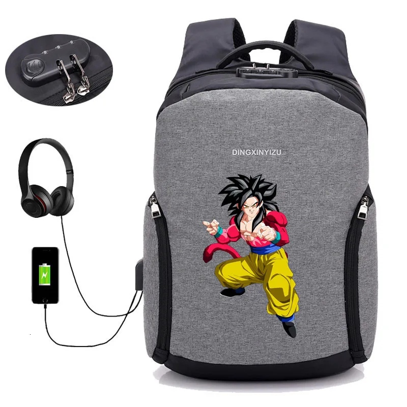 19 USB зарядка противоугонные рюкзаки Япония аниме Dragon Ball Z рюкзак студенческий рюкзак для книг подростковый мужской рюкзак для путешествий посылка - Цвет: 19