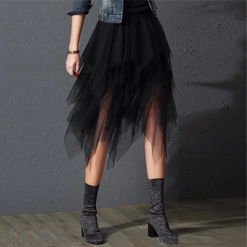 

Irregular Tulle Skirt Women Summer High Waist Skirt Up Party Petticoat Fashion Casual Style New