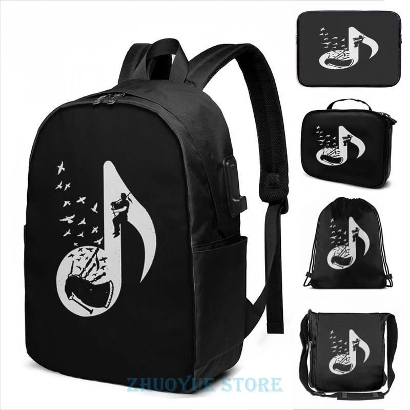 Забавные мешки с графическим принтом и музыкальными нотами рюкзак USB-зарядкой