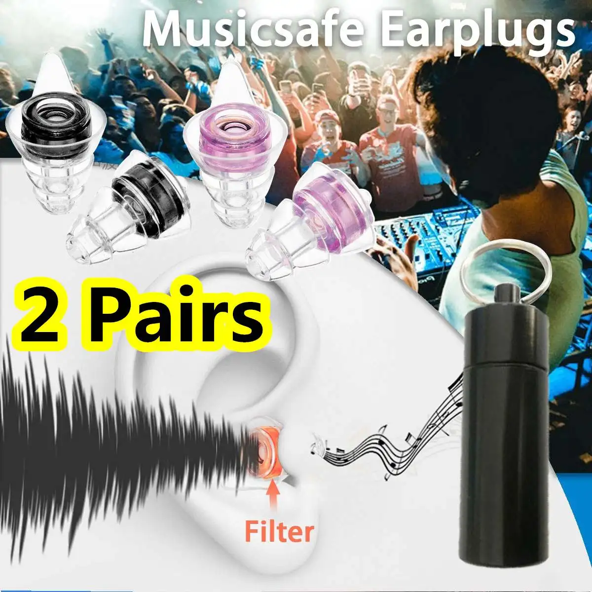 

2Ps Noise Cancelling Hearing Protection Earplugs Reusable Waterproof Silicone Ear plugs For Concerts Musician Motorcycles