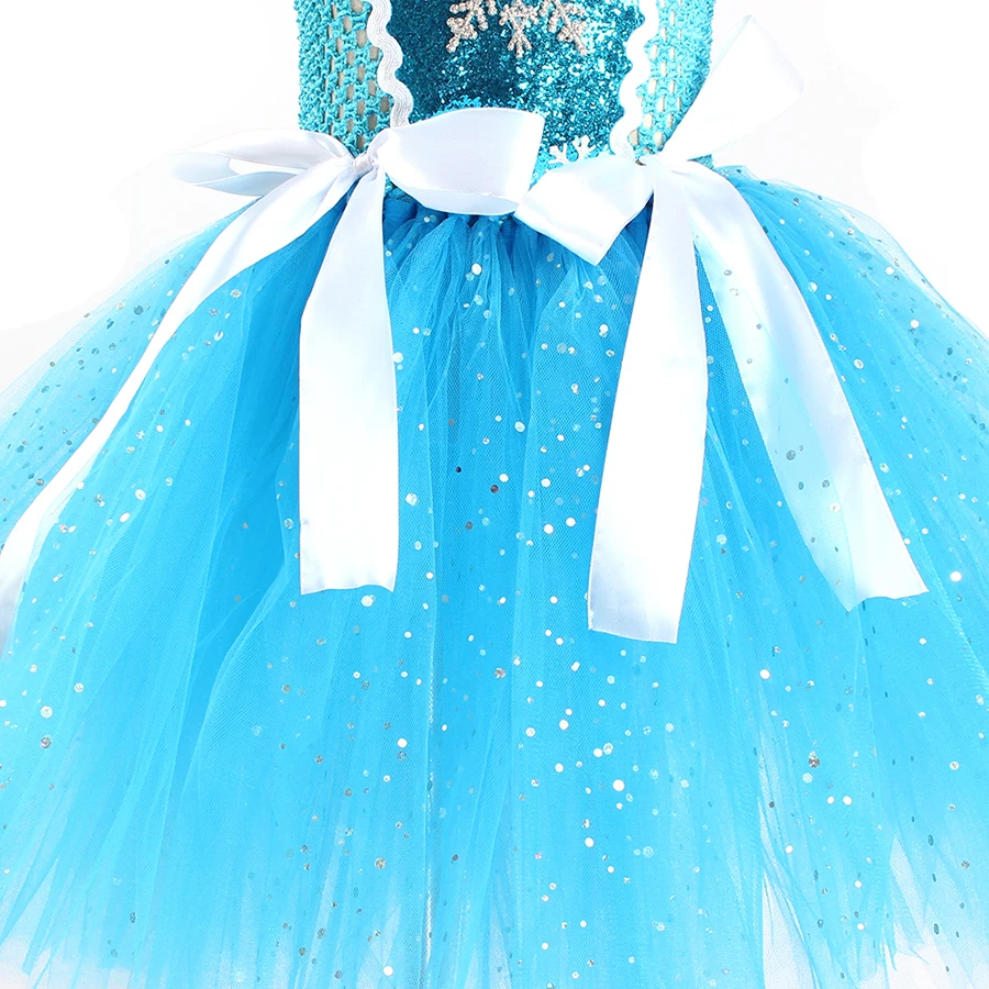 Snow Ice Princess Queen Girls Tutu Dress Glittery Sparkle Handmade Kids Halloween Party Birthday Fancy Dresses Elsa Clothes (10)