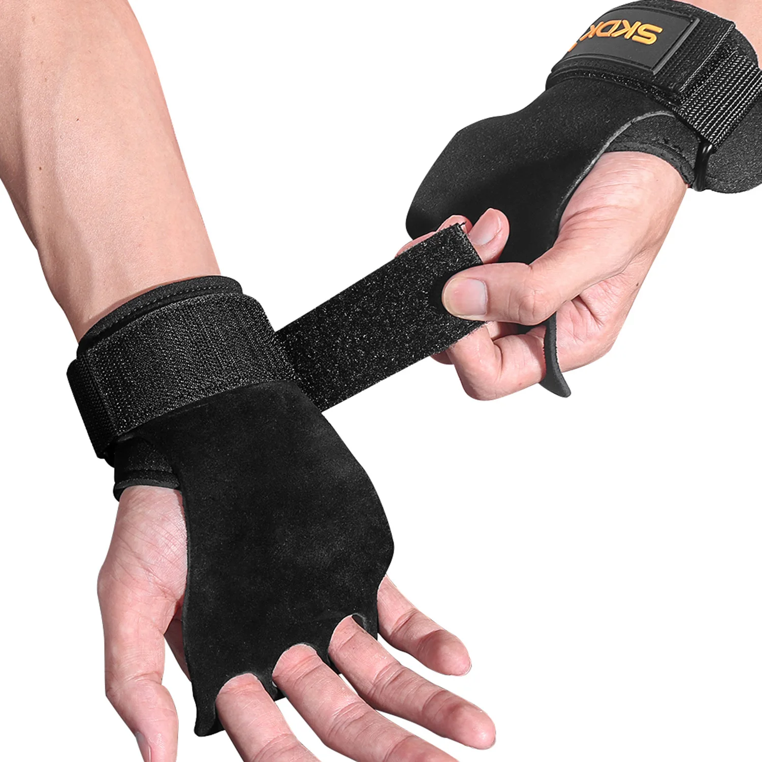 3-Hole Finger Crossfit Leather Hand Grips with Neoprene Wrist Wraps for Gymnastics Rings Gym Weight Lifting Pull Up Bar Training