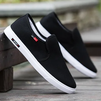 

2019 Summer New Men Canvas Shoes White Comfortable Casual Loafers Male shoes lightweight Adult Slip On Flats Men Shoes U1-108