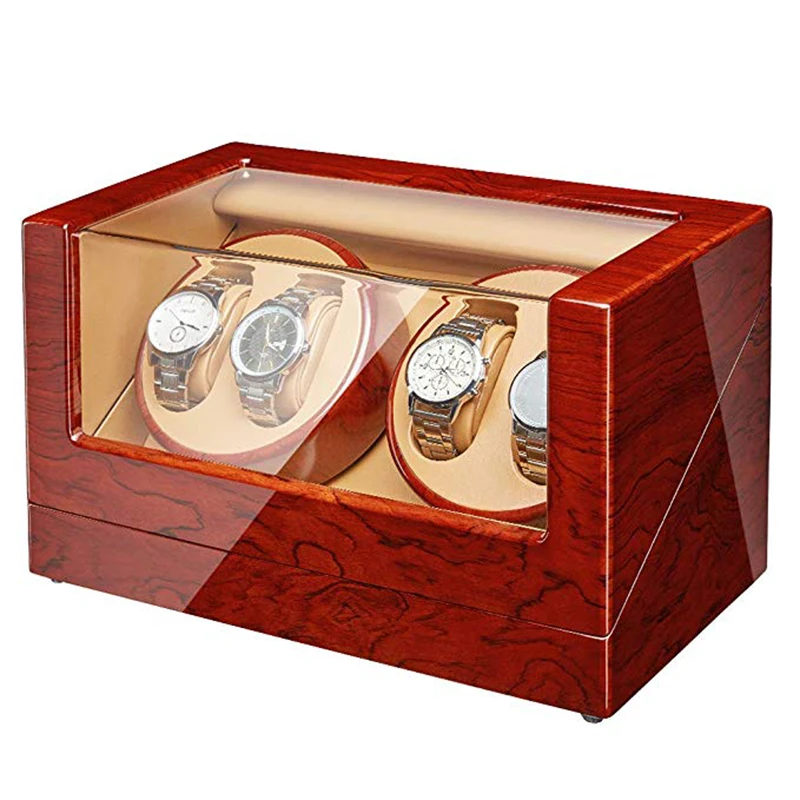 

JQUEEN Rosewood Automatic Quad 4+0 Watch Winder with Double Quiet Mabuchi Motors 5 Working Modes