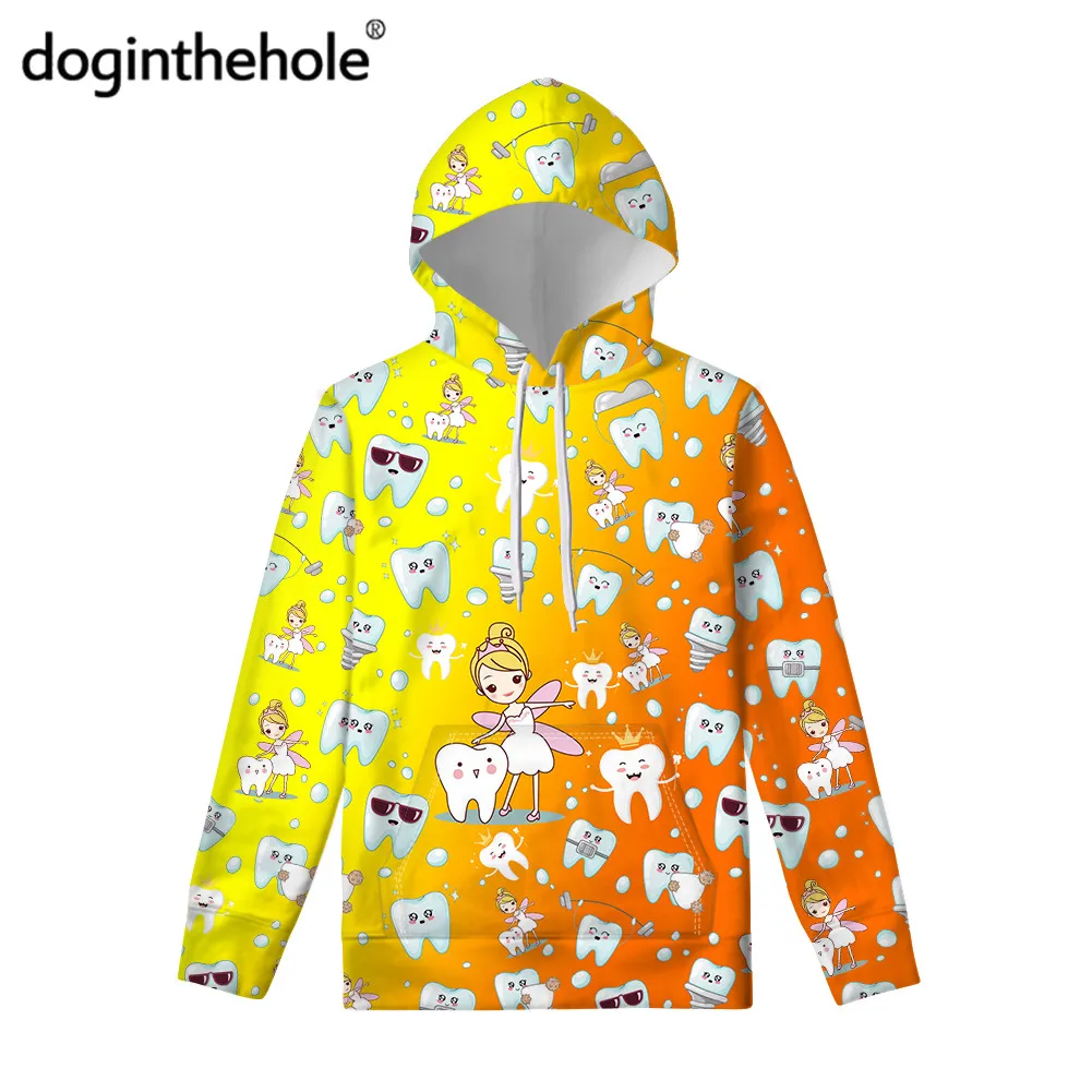 

doginthehole 2020 Fashion Color Changing Hoodies for Teen Girls Cute Dentist Printed Outdoor Sweatshirt Women Pullover Shirt