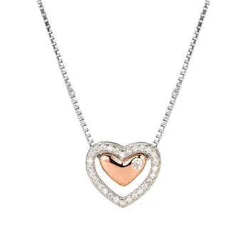 

S925 Sterling Silver Necklace Female 18k Rose Gold Love Heart Clavicle Chain Korean Version Micro-inlaid Zircon Heart Pendant