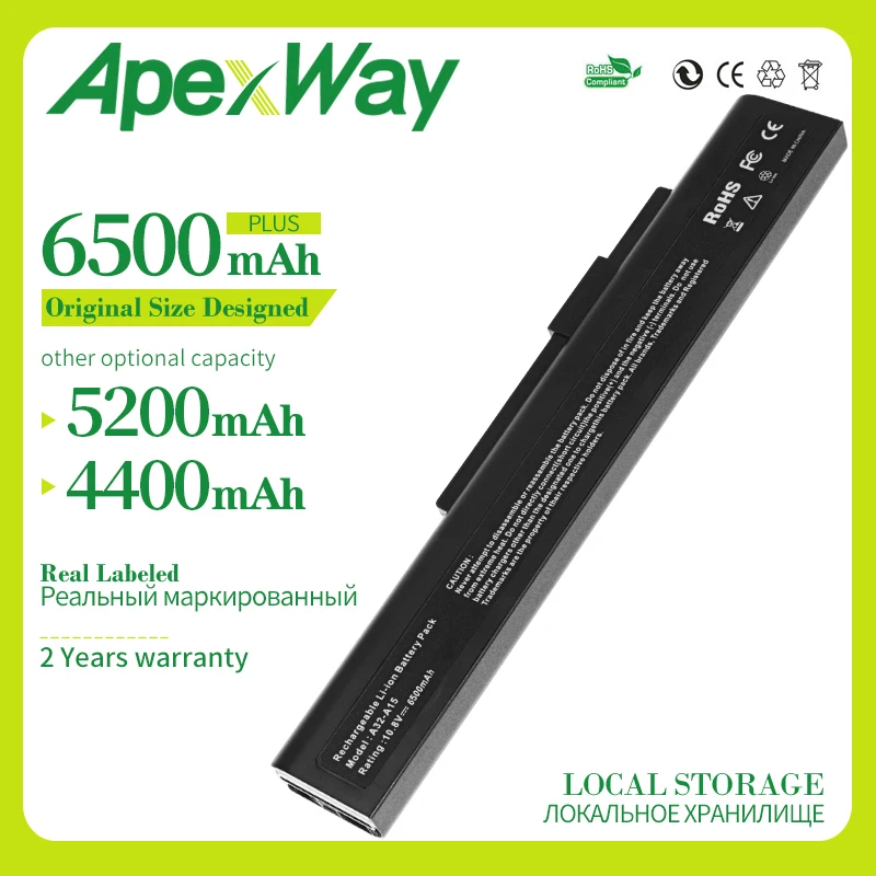 Apexway 6 ячеек 6500 мАч 11 1 В Аккумулятор для ноутбука A32-A15 A41-A15 A42-A15 A42-H36 A6400 ДЛЯ MEDION Akoya