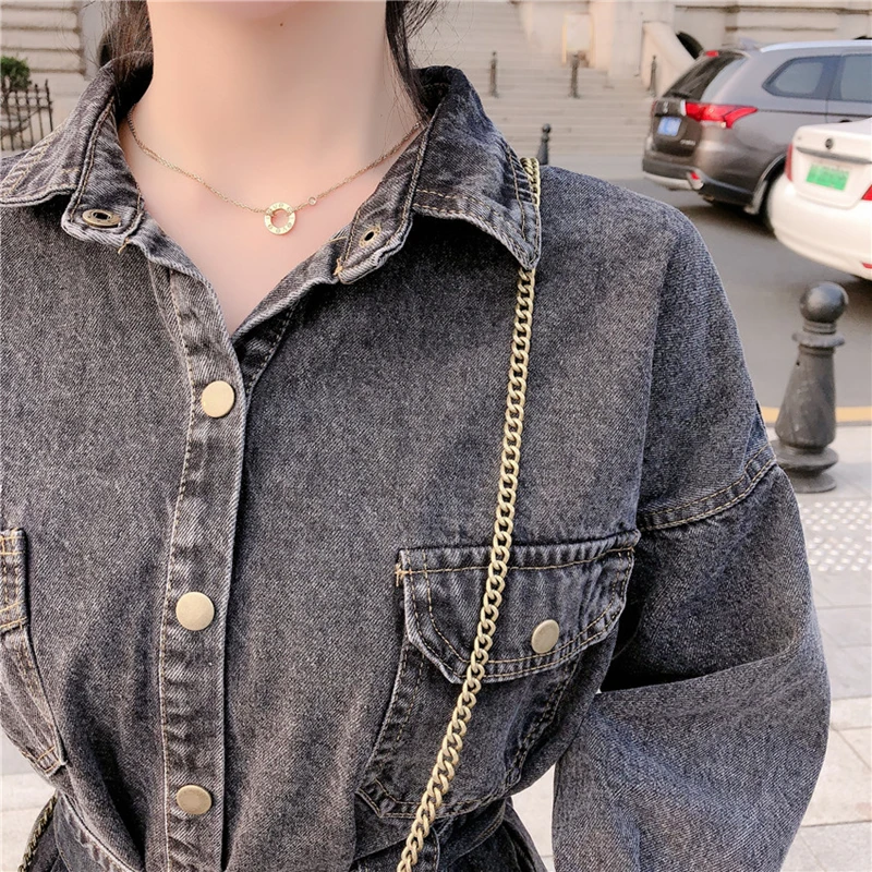 buy  Spring 2020 new Cowboy Coat Korean loose mid-length lace-up denim jacket women's Fashion Girl Jean 