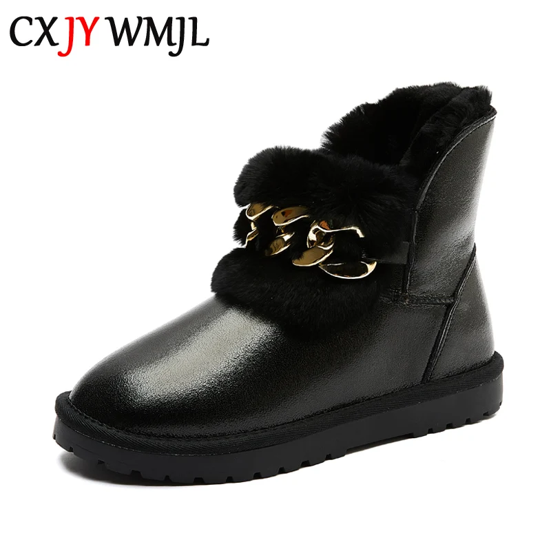 Женские зимние сапоги CXJYWMJL из натуральной кожи шерстяные модные теплые на
