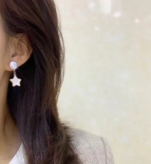 

New Classic Coin Pearl Stud Earrings 925 Gold Color Silver Jewelry Start Genuine Freshwater Pearl five-pointed star Earrings