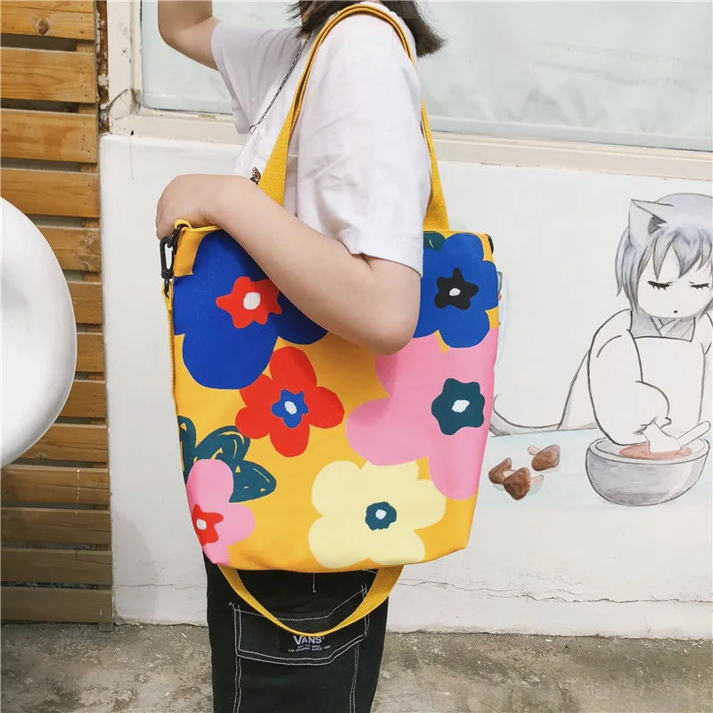 Летняя Новинка, стильная японская Корейская Мягкая Холщовая Сумка для девочек с цветочным принтом, милая ручная сумка через плечо