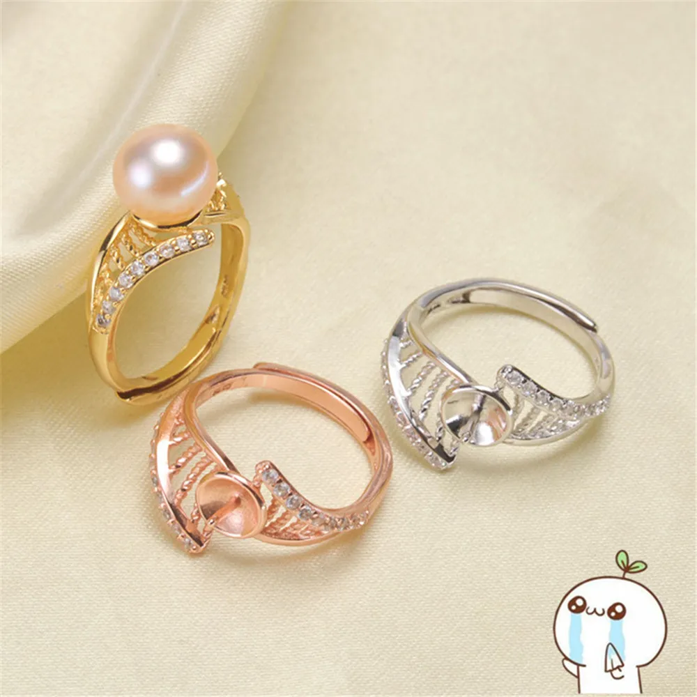 

Ring Mount Pearl Accessories Adjustable Size 925 Sterling Silver Ring Jewelry DIY No Pearl Free Shipping 2019J082