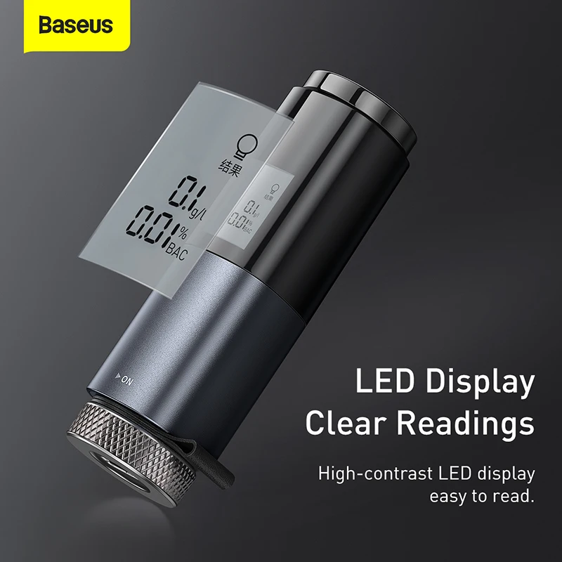 Baseus LED Digital Alcohol Tester USB Rechargeable Breathalyzer Highly Sensitive Sensor