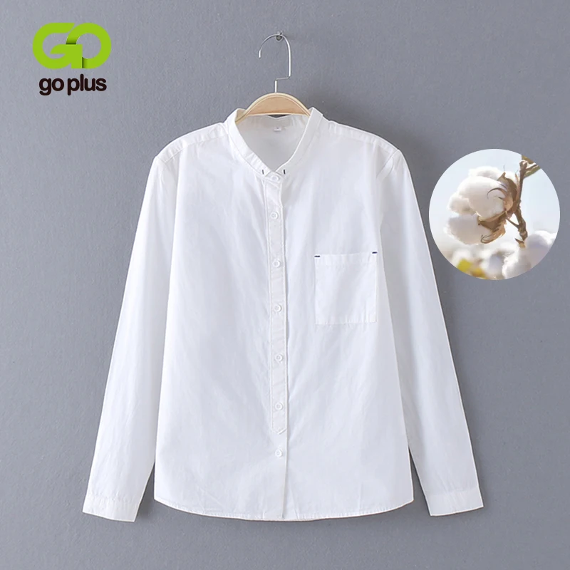 Prix GOPLUS 2019 chemisier blanc chemise Femme coton femmes hauts et chemisiers Vintage col montant Blusas Mujer De Moda 2019 Haut Femme