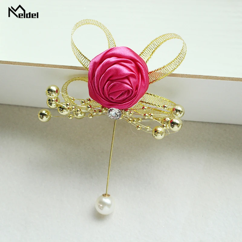 Rose-red Meldel, Мужская бутоньерка для костюма, корсаж на булавке, цветы, искусственные Свадебные корсажи и броши, корсажи для свадьбы, свадьбы, выпускного, выпускного бала - Цвет: Rose-red