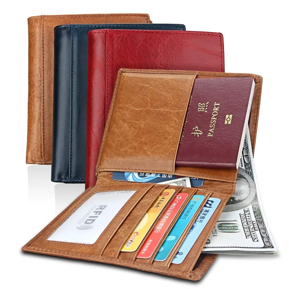 

RFID MEN'S AND WOMEN'S Genuine Leather Passport Holder Multi-functional Passport Bag Certificate Card Sleeve