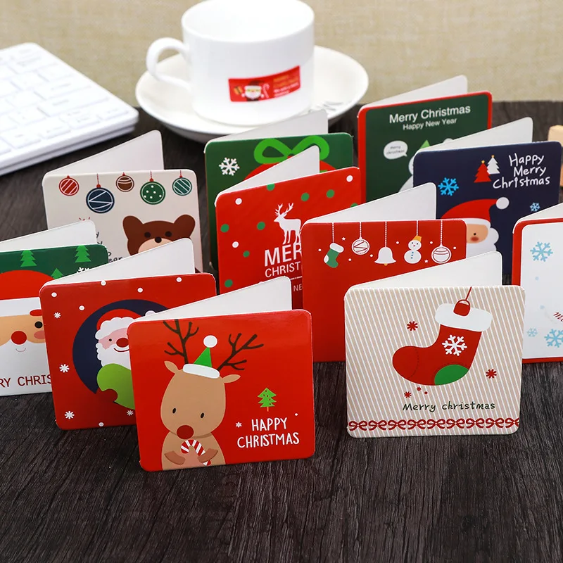 

12pcs Merry Christmas Mini Greeting Cards Kids New year Gift Cards Natal Navidad 2020 Xmas Christmas Party Decorations Postcard