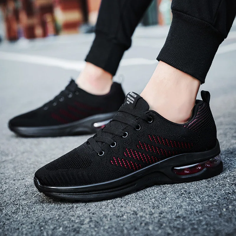 Autumn New Style Athletic Shoes Men Fly Netting Surface Air Cushion Running Shoes Korean-style Versatile Men's Trendy Shoes