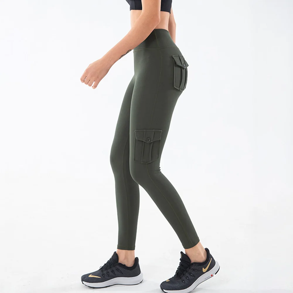 EC.MS Women Sport Leggings with 4 Pockets Yoga Pants Girls Quick Dry Stretchy GYM Daily Golf Baseball Running Tights
