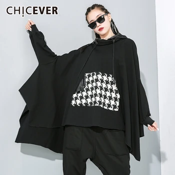 

CHICEVER Patchwork Hit Color Female Hoodies Hooded Collar Batwing Sleeve Asymmetric Cloak Sweatshirt Women Clothes 2020 Fashion