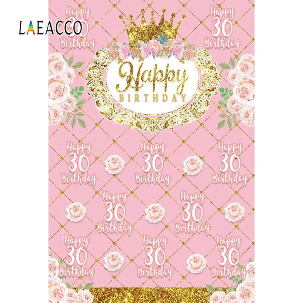 Фон для фотосъемки Laeacco с розовыми полосками 30 40 50 60-й день рождения Золотая