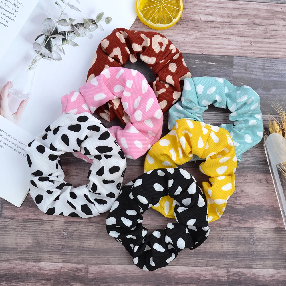 Women Fashion Cow Dots Hair Scrunchies Elastic Band For Girls Ponytail Holder Rope Ring Headwear Accessories |