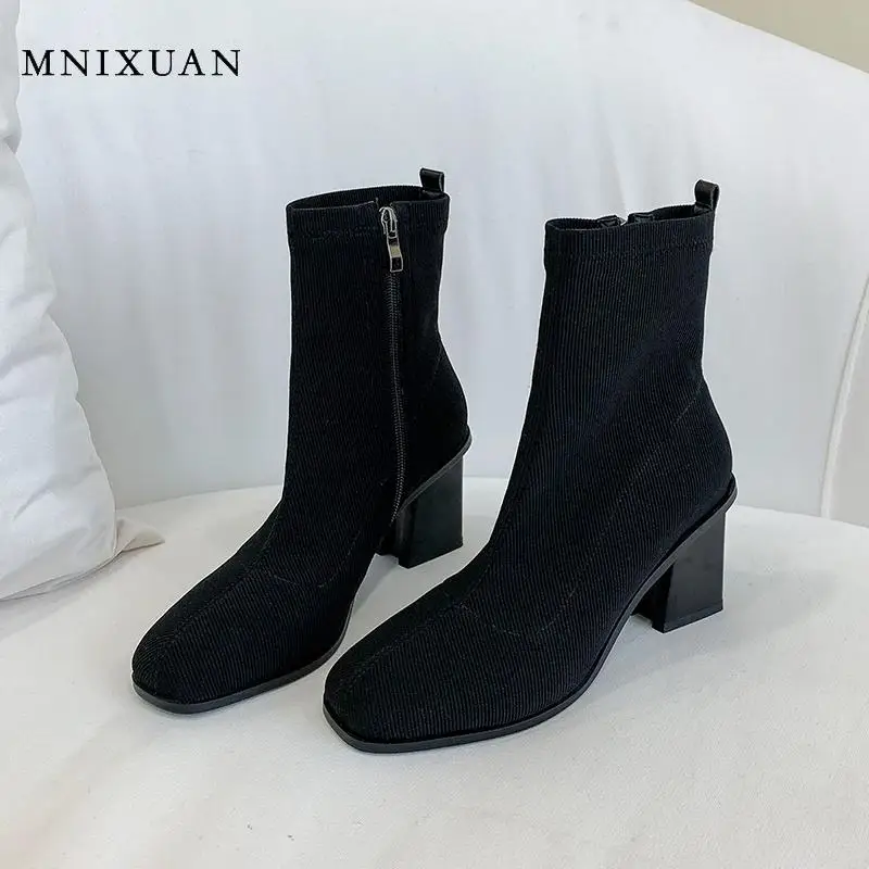 MNIXUAN/Модная женская обувь сезон осень зима Новинка ботильоны из эластичной