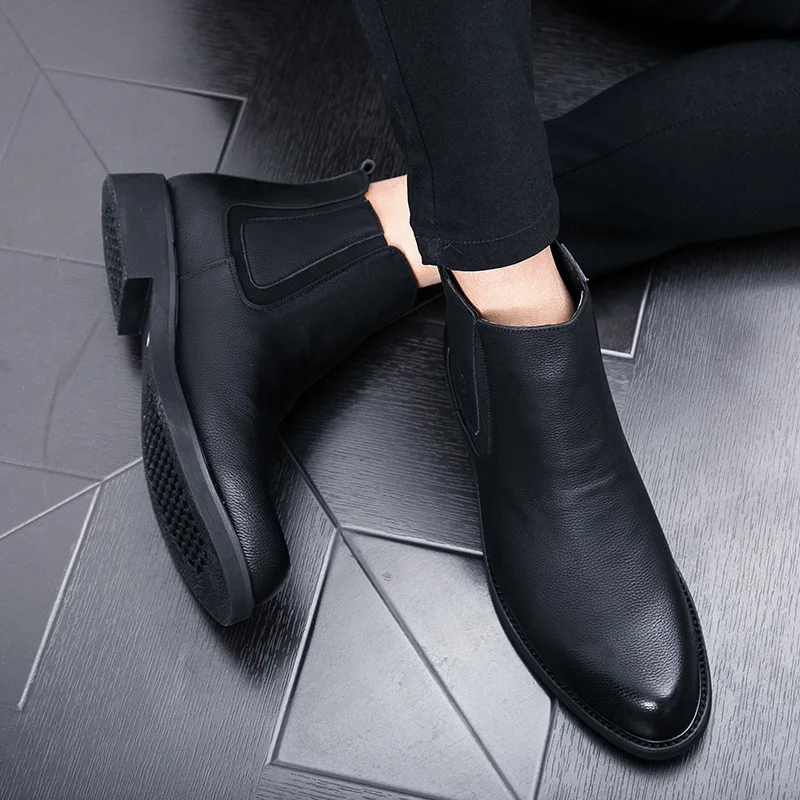 

Martin Boots Men's England Pointed-Toe Hight-top Leather Shoes Korean-style Casual Trend Men Ankle Boots Hair Stylist Versatile