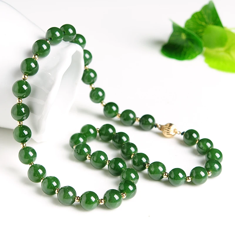 Подлинное и Hetian jade Jasper 10 мм ожерелье из бисера высокого класса 18K Jinzhu инкрустированные натуральная яшма ожерелье из бисера