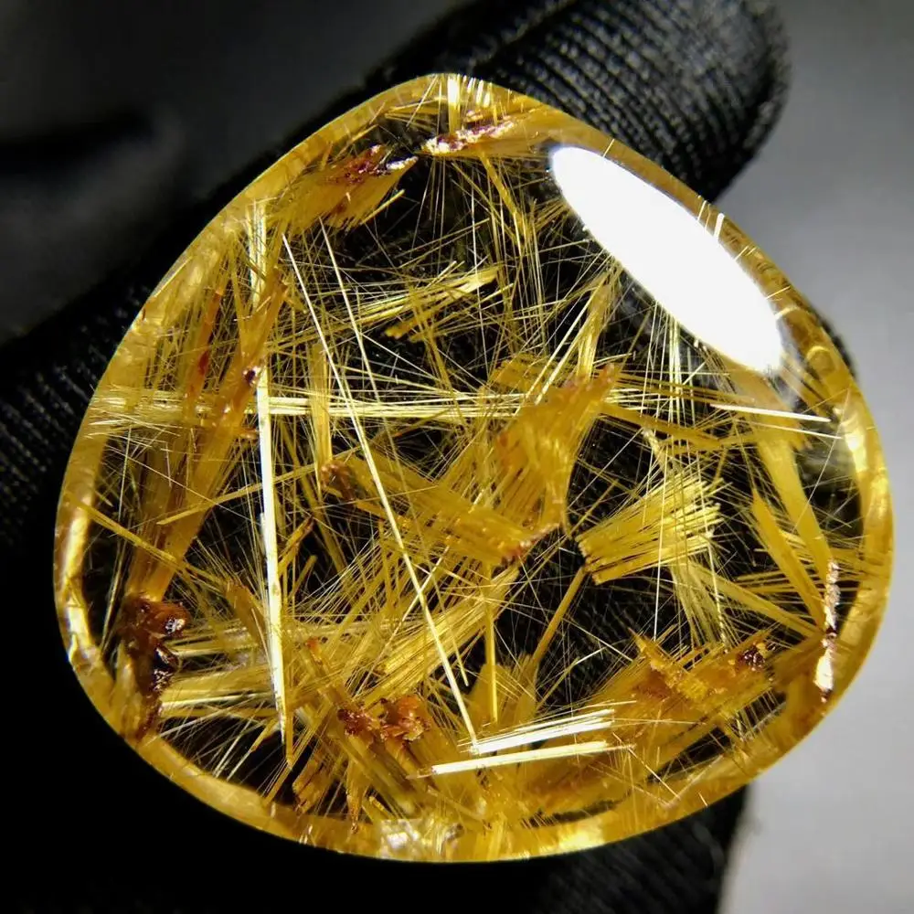 

Certificate Natural Gold Rutilated Quartz Titanium Pendant Water Drop Gemstone Clear Bead Gift 31x29x11mm Crystal Pendant AAAAAA