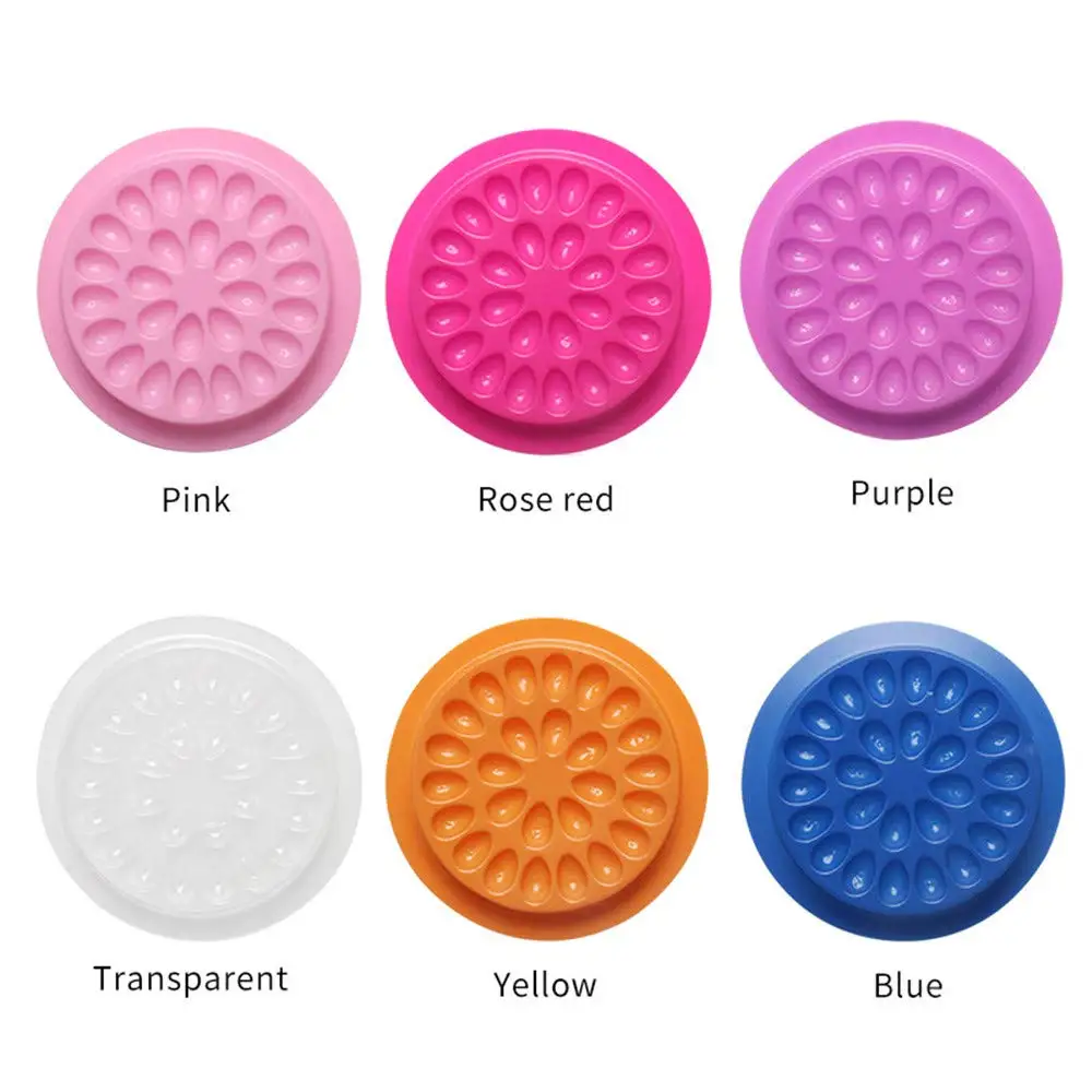 20pcs 플라스틱 속눈썹 접착제 홀더 속눈썹 확장을 접목하기위한 핑크 블루 일회용 꽃 모양의 접착제 트레이 패드 팔레트