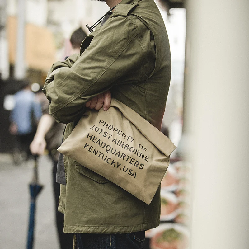 

2020 New Men's Vintage Military Oil Wax Canvas Handbag Khaki Casual Print Bag