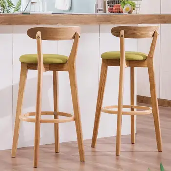 

Solid Wood Bar Stool Backrest Chair Nordic Bar Table And Chair High Stool Bar Stool Modern Minimalist High Stool Bar Chair
