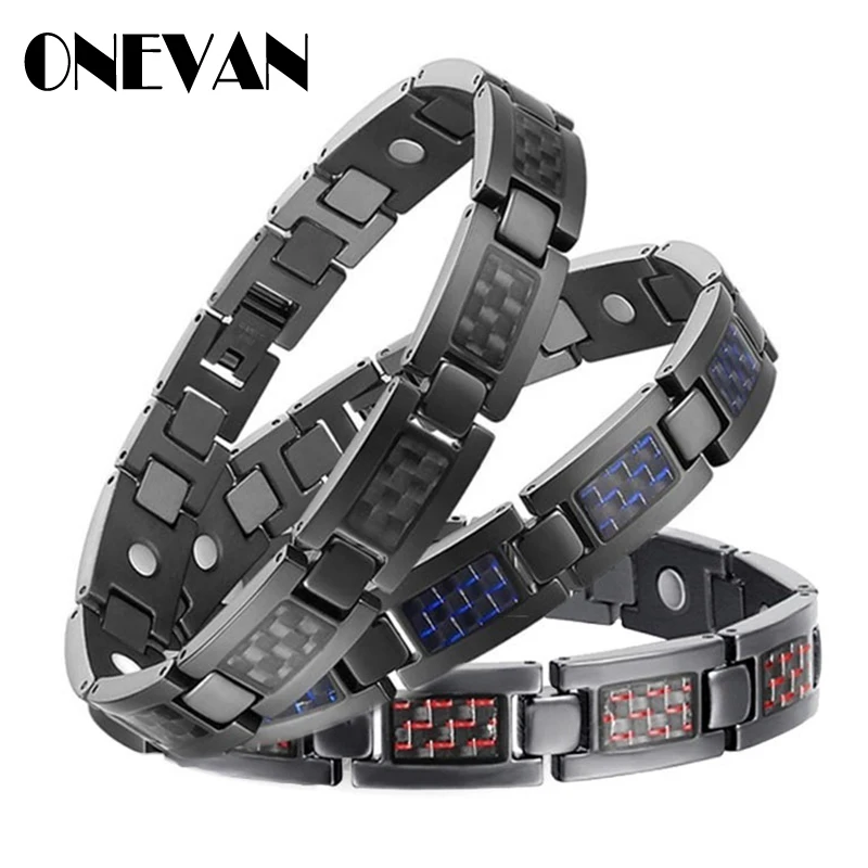 Модный синий браслет из углеродного волокна, Мужская Ручная цепочка, энергетический германий, магнитный браслет, мужские браслеты из нержавеющей стали, браслеты