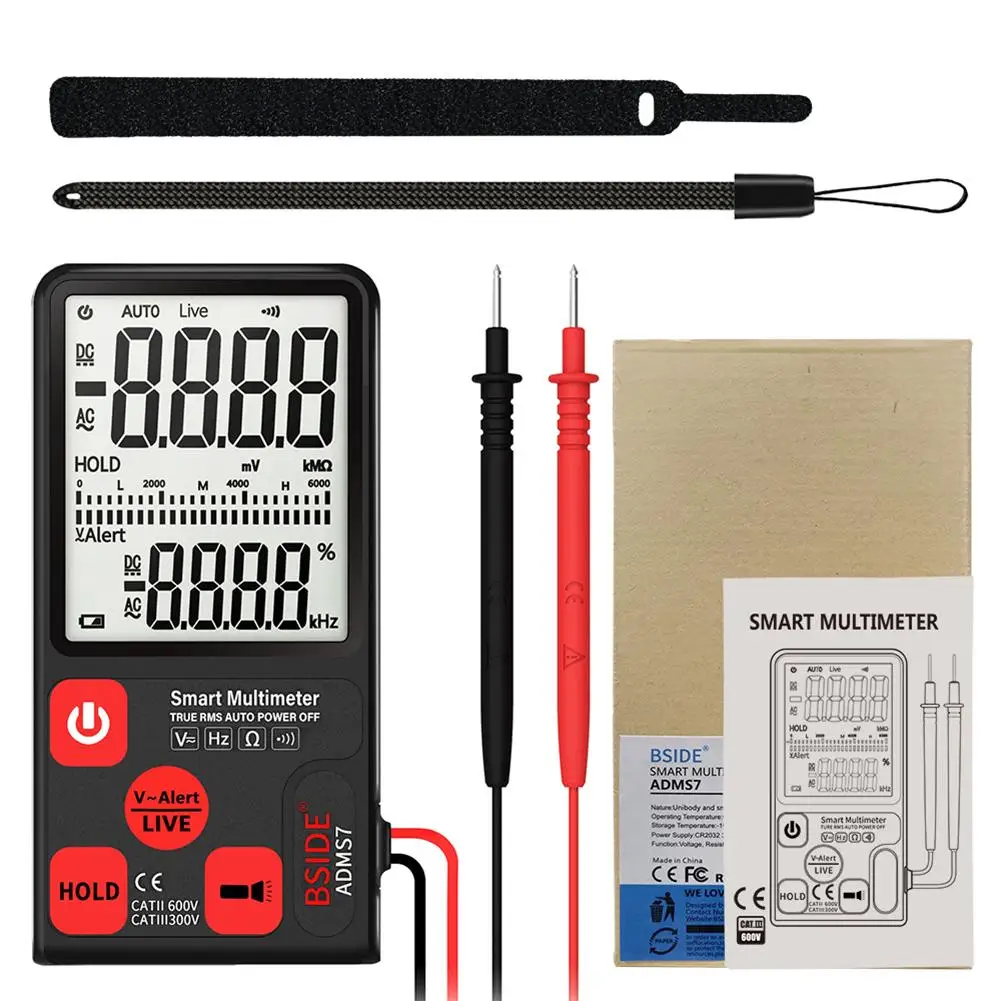

BSIDE ADMS7 Digital Multimeter Tester LCD Smart Voltmeter 3-Line Display transistor tester Mater multimetre TRMS 6000 Counts DMM