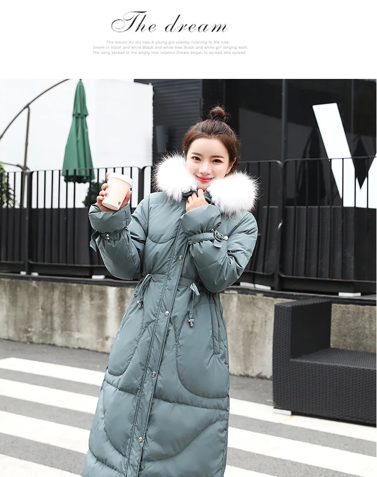 Dongdaemun over-the-Knee down Jacket Women's Long New Style Korean-style Large Fur Collar White Duck down Thick Slim Fit-St