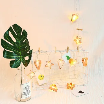 

10LED Wrought Iron Hollow Love Five-Pointed Star Fairy Tale Lamp String Home Anniversary Wedding Party Holiday Decoration Light