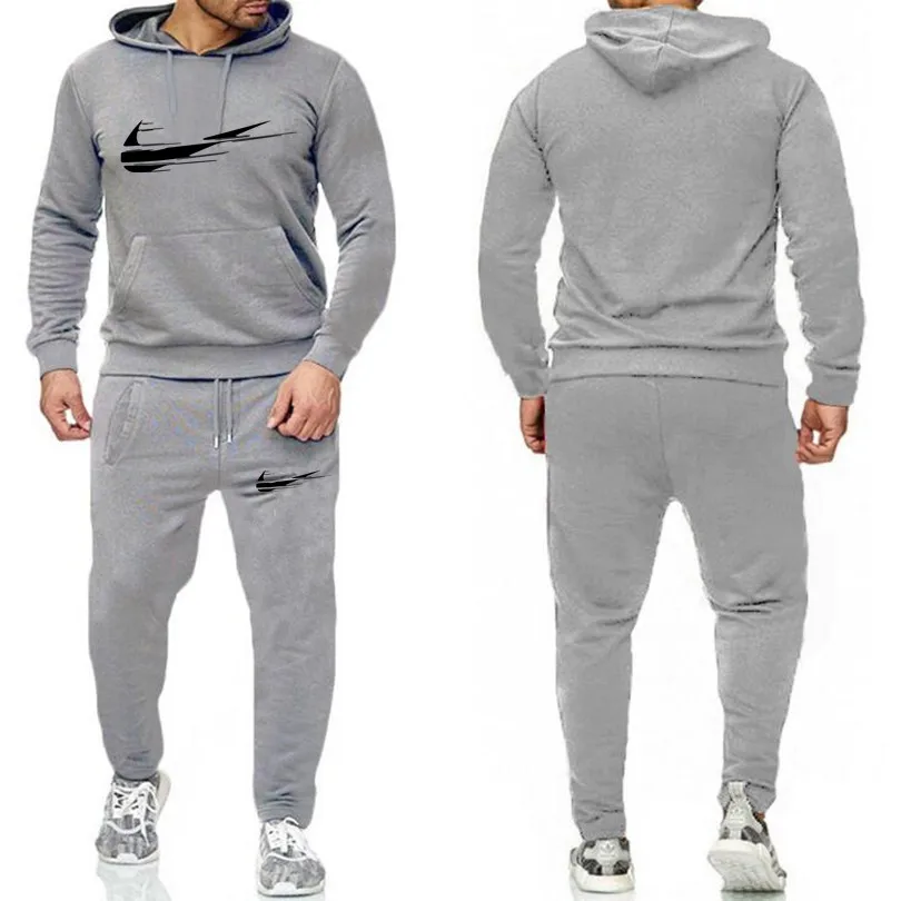light grey65 Новинка, модные мужские толстовки, костюмы, фирменный спортивный костюм, мужские хип-хоп толстовки+ спортивные штаны, осенне-зимний флисовый пуловер с капюшоном - Цвет: light grey65