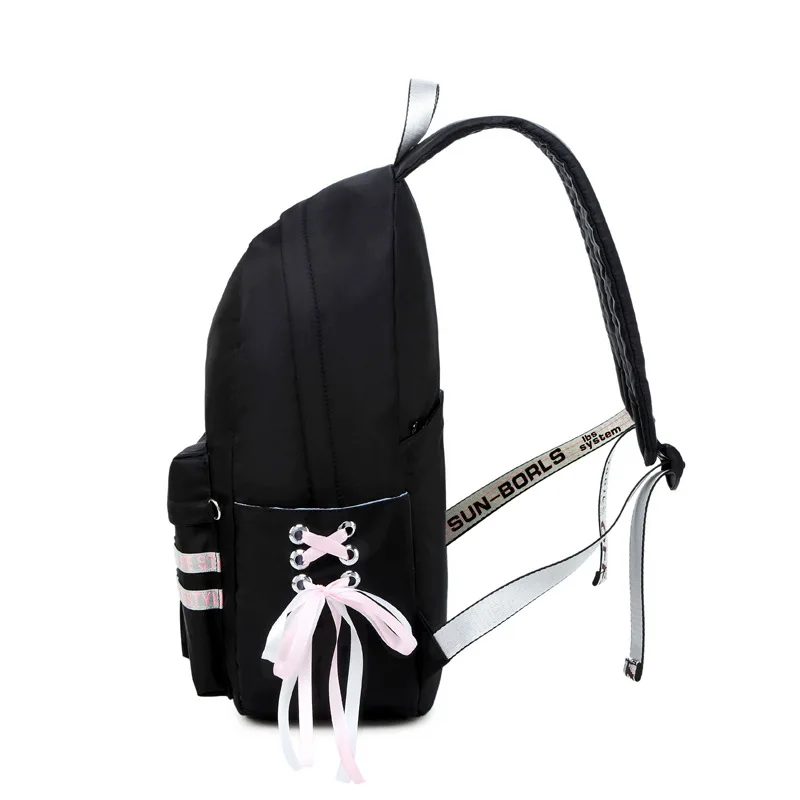 

Oxford Cloth Middle School Students School Bag College Style Large-Volume Bow Backpack Reflective Strips Backpack Women's